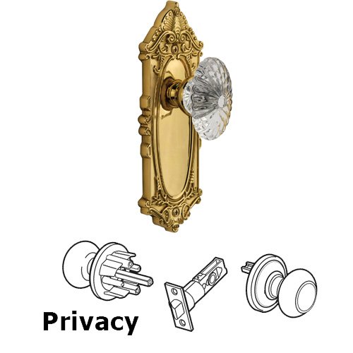 Grandeur Privacy Knob - Grande Victorian Plate with Burgundy Crystal Knob in Lifetime Brass