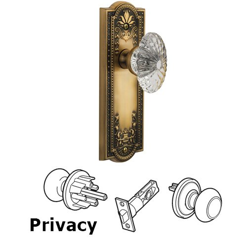 Grandeur Privacy Knob - Parthenon Plate with Burgundy Crystal Knob in Vintage Brass