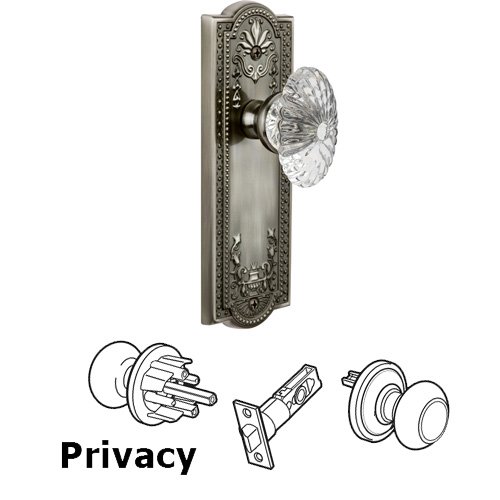 Grandeur Privacy Knob - Parthenon Plate with Burgundy Crystal Knob in Antique Pewter
