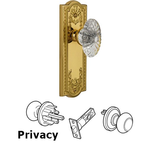 Grandeur Privacy Knob - Parthenon Plate with Burgundy Crystal Knob in Polished Brass