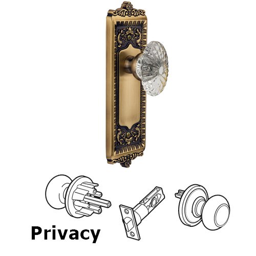 Grandeur Privacy Knob - Windsor Plate with Burgundy Crystal Knob in Vintage Brass