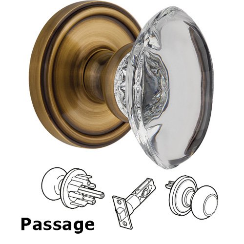 Grandeur Passage Knob - Georgetown with Provence Crystal Knob in Vintage Brass