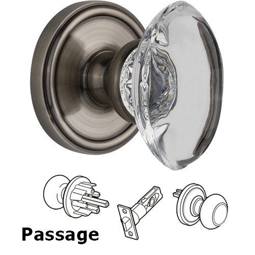 Grandeur Passage Knob - Georgetown with Provence Crystal Knob in Antique Pewter