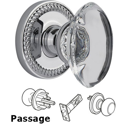 Grandeur Passage Knob - Newport with Provence Crystal Knob in Bright Chrome