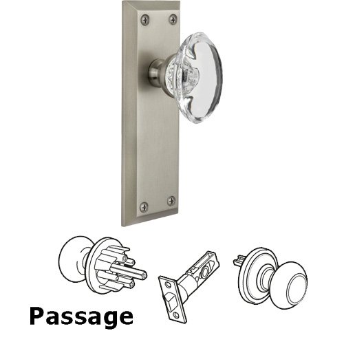 Grandeur Passage Knob - Fifth Avenue Plate with Provence Crystal Knob in Satin Nickel