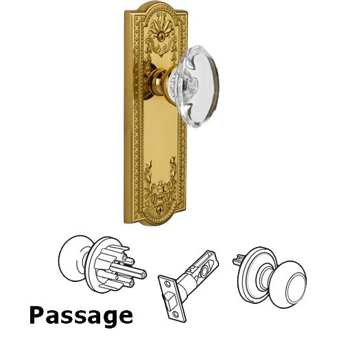 Grandeur Passage Knob - Parthenon Plate with Provence Crystal Knob in Polished Brass