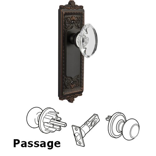 Grandeur Passage Knob - Windsor Plate with Provence Crystal Knob in Timeless Bronze