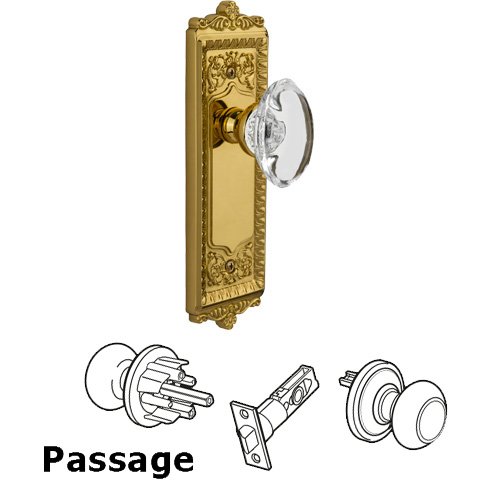 Grandeur Passage Knob - Windsor Plate with Provence Crystal Knob in Lifetime Brass