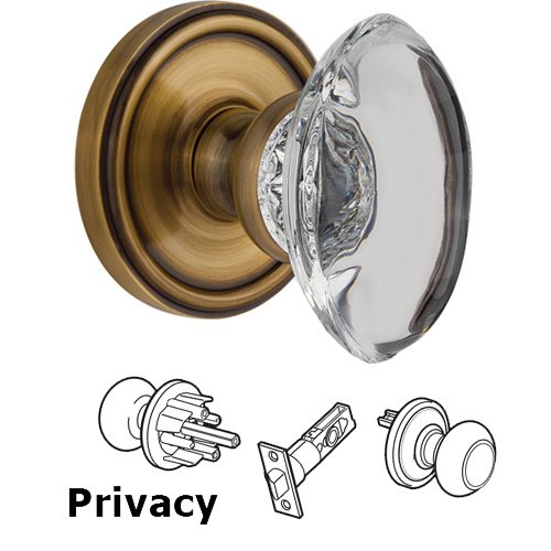 Grandeur Privacy Knob - Georgetown with Provence Crystal Knob in Vintage Brass