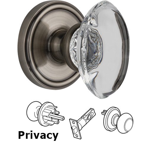 Grandeur Privacy Knob - Georgetown with Provence Crystal Knob in Antique Pewter
