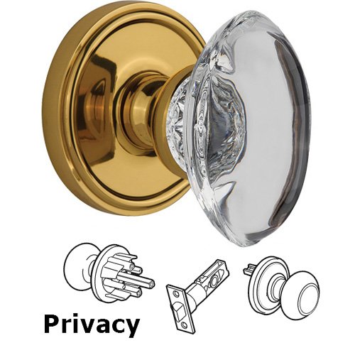 Grandeur Privacy Knob - Georgetown with Provence Crystal Knob in Polished Brass