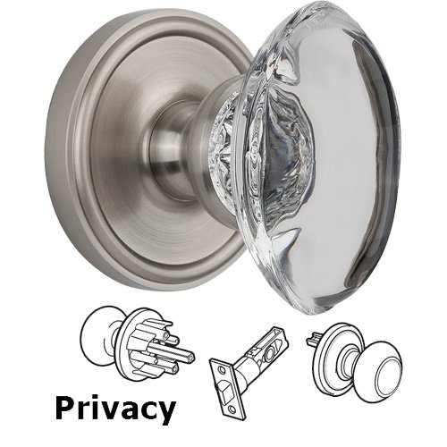 Grandeur Privacy Knob - Georgetown with Provence Crystal Knob in Satin Nickel