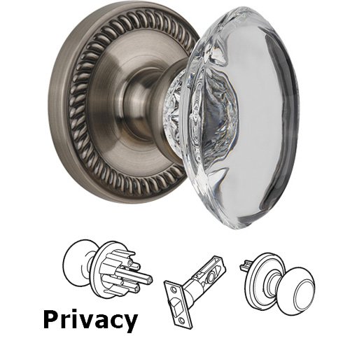 Grandeur Privacy Knob - Newport with Provence Crystal Knob in Antique Pewter