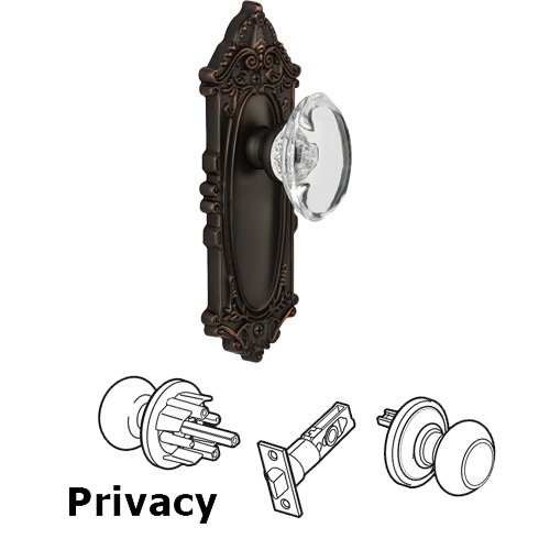 Grandeur Privacy Knob - Grande Victorian Plate with Provence Crystal Knob in Timeless Bronze