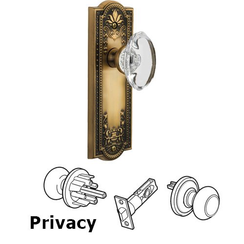 Grandeur Privacy Knob - Parthenon Plate with Provence Crystal Knob in Vintage Brass