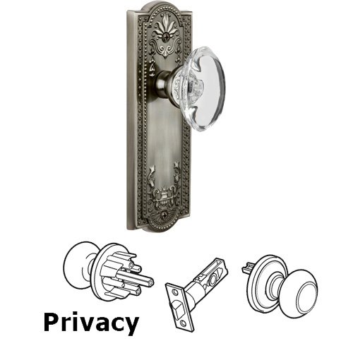 Grandeur Privacy Knob - Parthenon Plate with Provence Crystal Knob in Antique Pewter