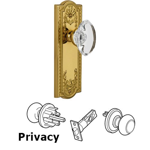 Grandeur Privacy Knob - Parthenon Plate with Provence Crystal Knob in Lifetime Brass
