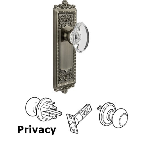 Grandeur Privacy Knob - Windsor Plate with Provence Crystal Knob in Antique Pewter