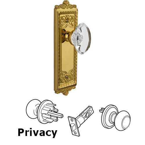 Grandeur Privacy Knob - Windsor Plate with Provence Crystal Knob in Polished Brass