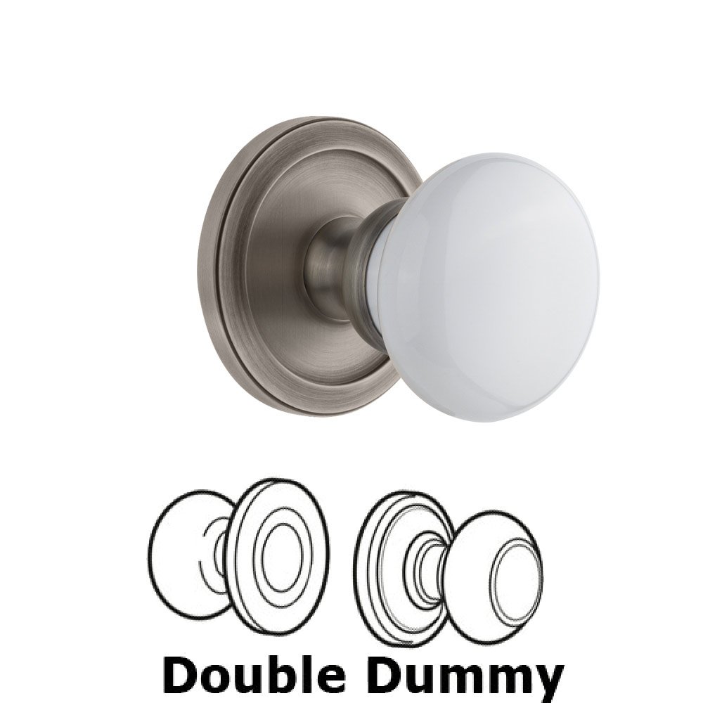 Grandeur Circulaire Rosette Double Dummy with Hyde Park White Porcelain Knob in Antique Pewter