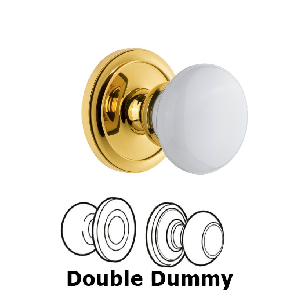 Grandeur Circulaire Rosette Double Dummy with Hyde Park White Porcelain Knob in Polished Brass