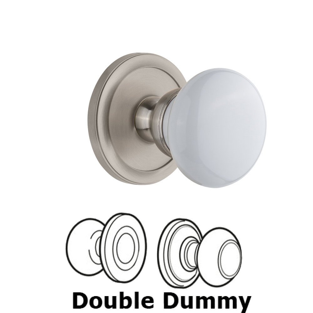 Grandeur Circulaire Rosette Double Dummy with Hyde Park White Porcelain Knob in Satin Nickel