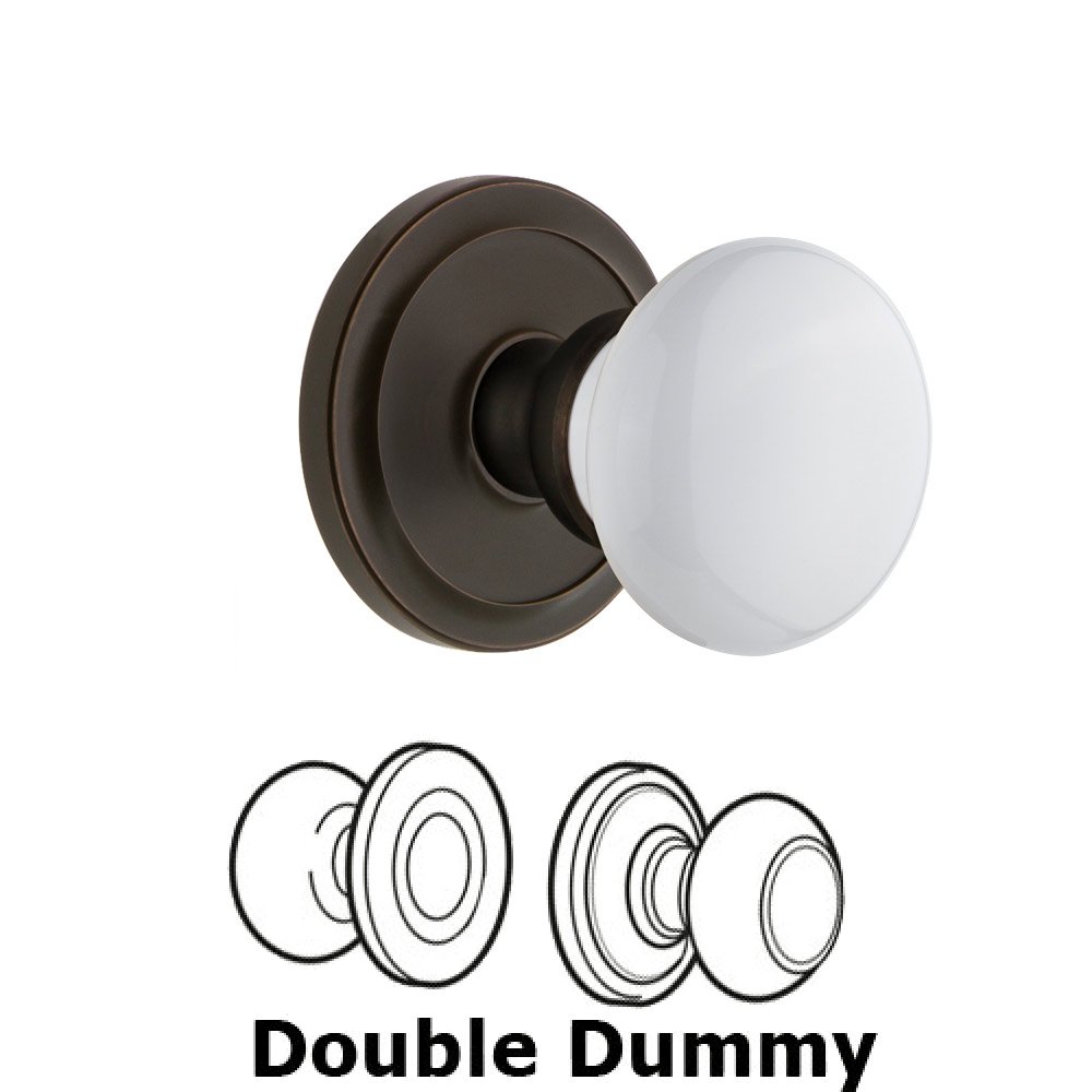 Grandeur Circulaire Rosette Double Dummy with Hyde Park White Porcelain Knob in Timeless Bronze