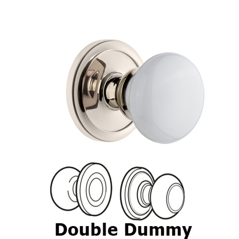 Grandeur Circulaire Rosette Double Dummy with Hyde Park White Porcelain Knob in Polished Nickel