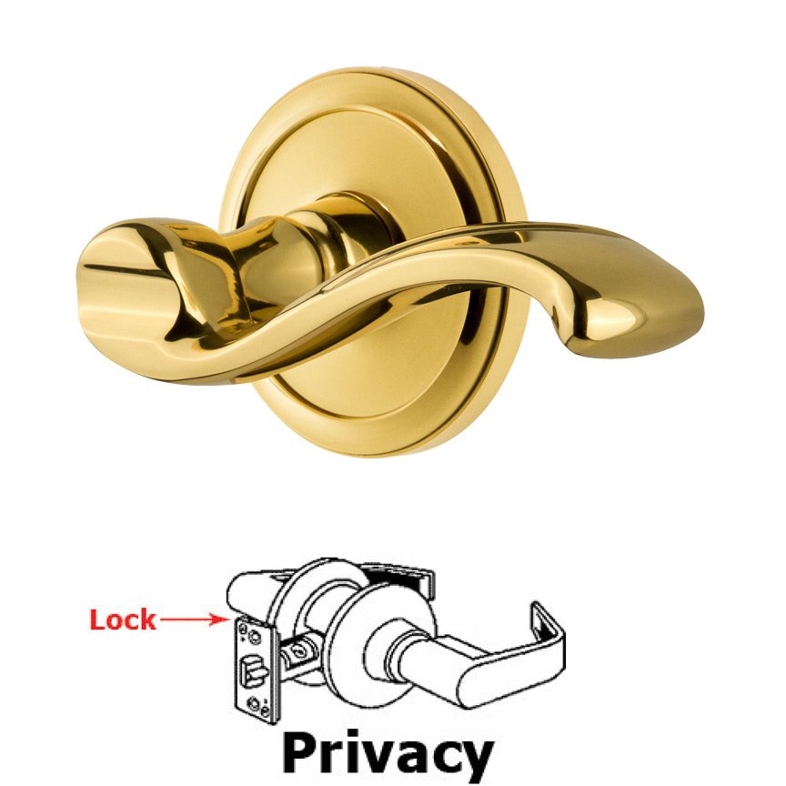 Grandeur Privacy Circulaire Rosette with Portofino Left Handed Lever in Lifetime Brass