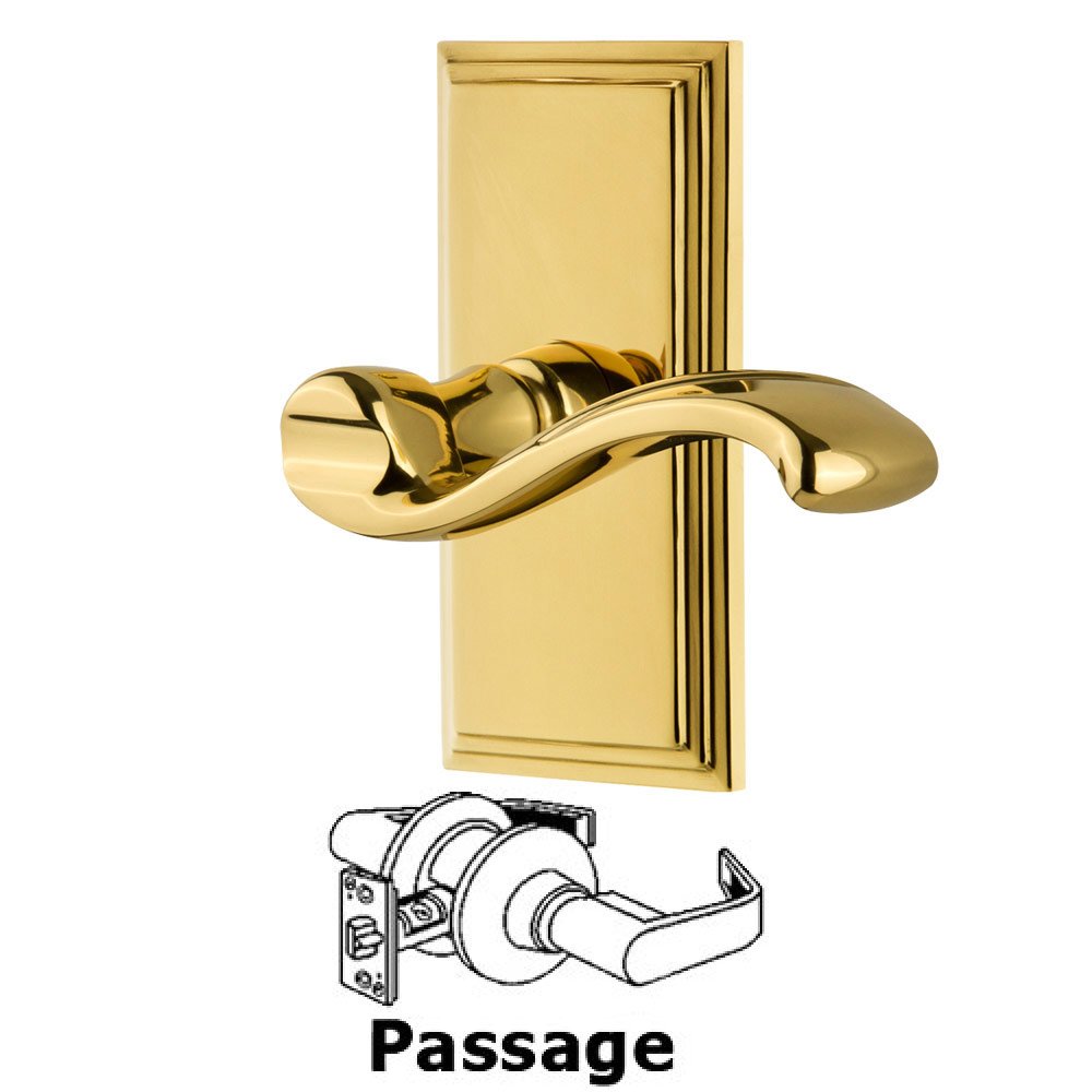 Grandeur Passage Carre Plate with Portofino Left Handed Lever in Polished Brass