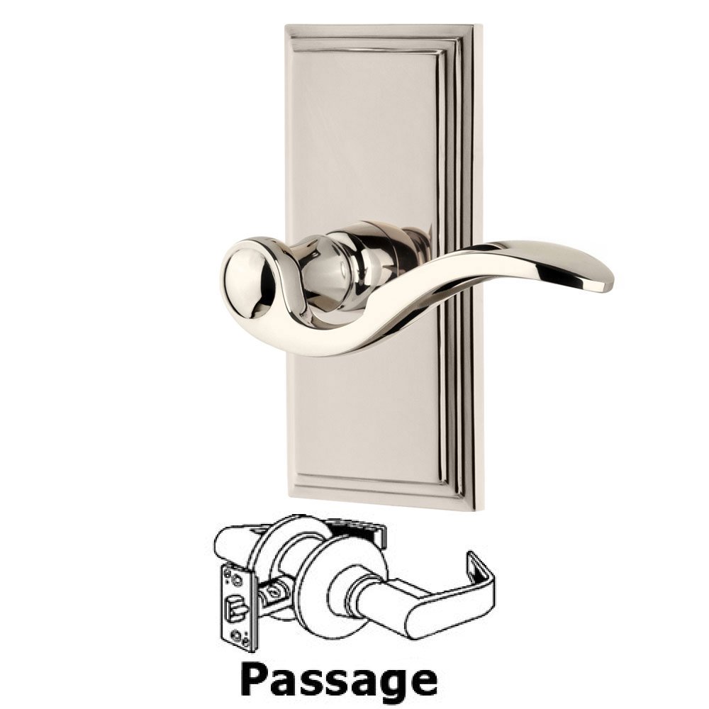 Grandeur Passage Carre Plate with Bellagio Left Handed Lever in Polished Nickel