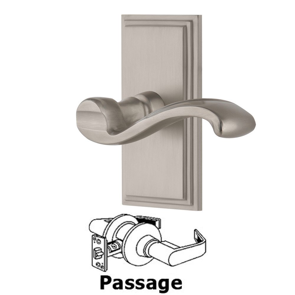 Grandeur Passage Carre Plate with Portofino Right Handed Lever in Satin Nickel