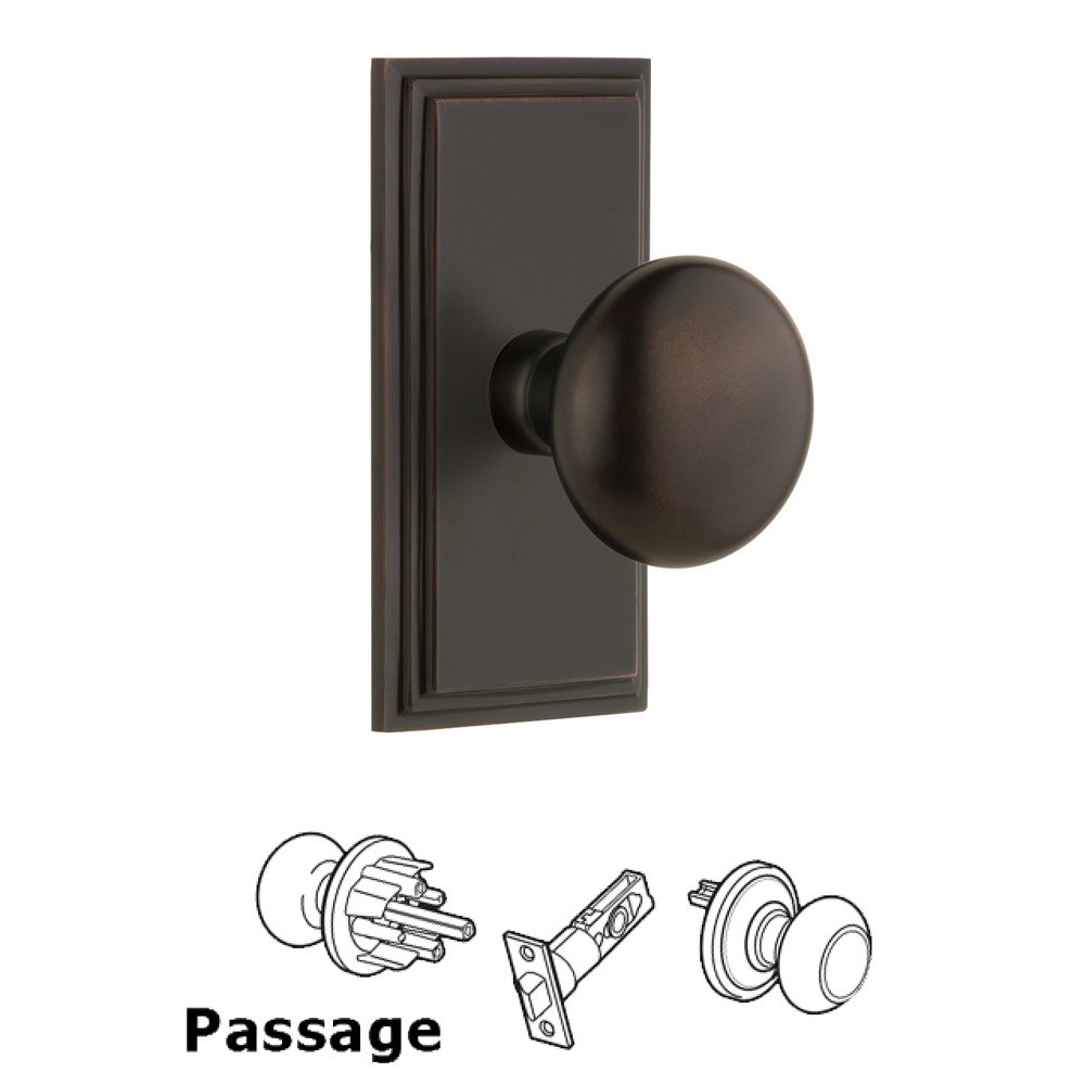 Grandeur Grandeur Carre Plate Passage with Fifth Avenue Knob in Timeless Bronze