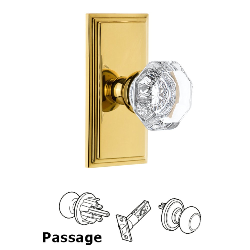 Grandeur Grandeur Carre Plate Passage with Chambord Crystal Knob in Polished Brass