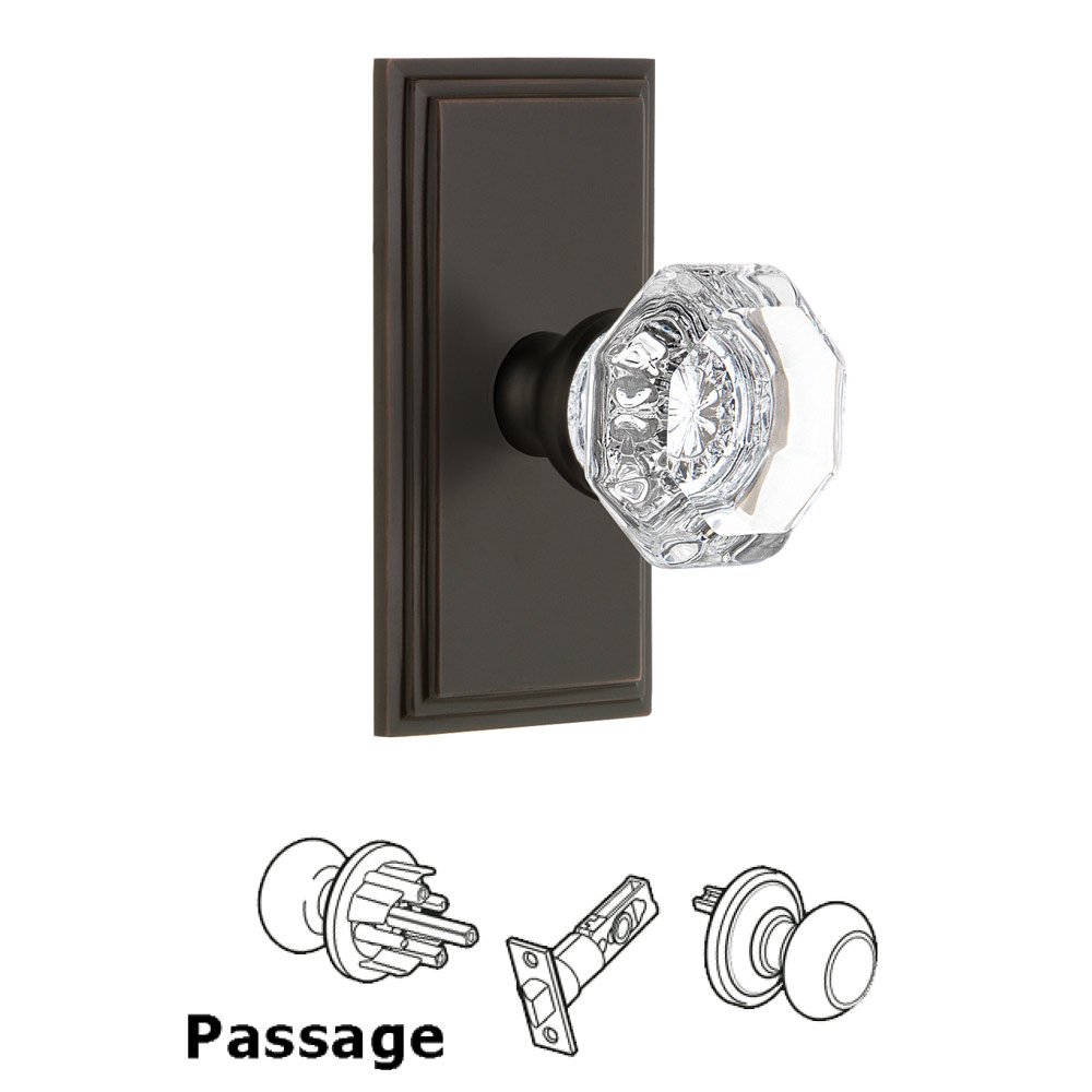 Grandeur Grandeur Carre Plate Passage with Chambord Crystal Knob in Timeless Bronze