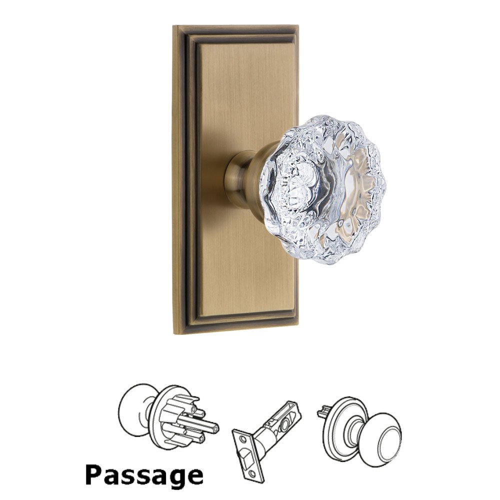 Grandeur Grandeur Carre Plate Passage with Fontainebleau Crystal Knob in Vintage Brass