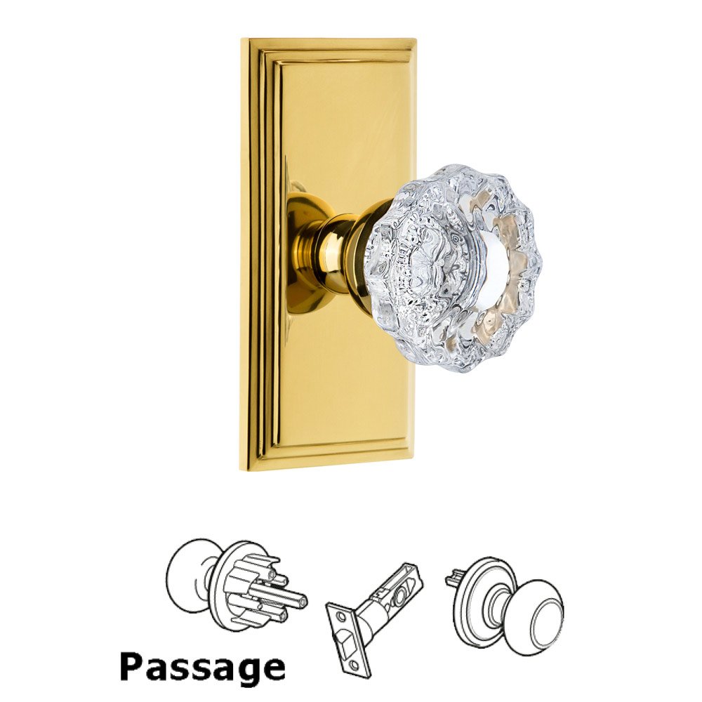 Grandeur Grandeur Carre Plate Passage with Versailles Crystal Knob in Polished Brass