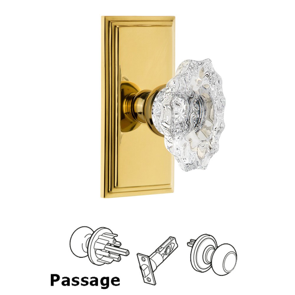 Grandeur Grandeur Carre Plate Passage with Biarritz Crystal Knob in Polished Brass