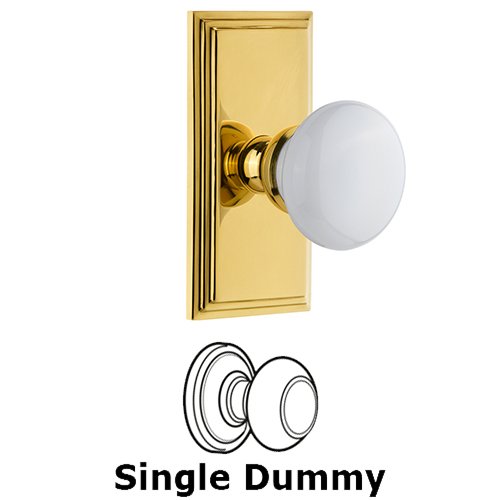 Grandeur Carre Plate Dummy with Hyde Park White Porcelain Knob in Polished Brass