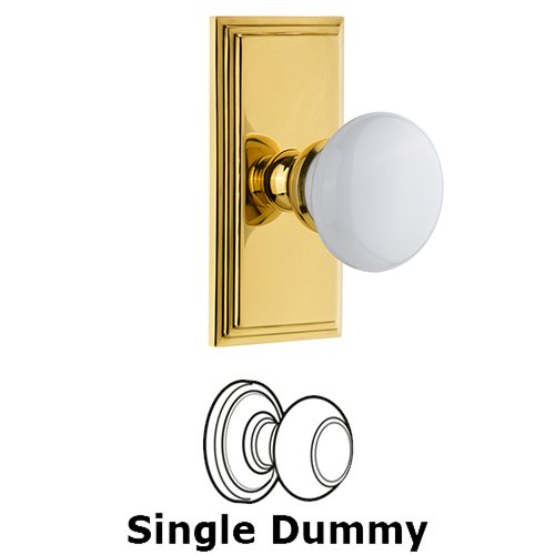 Grandeur Carre Plate Dummy with Hyde Park White Porcelain Knob in Lifetime Brass