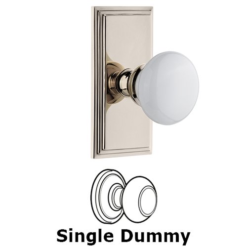Grandeur Carre Plate Dummy with Hyde Park White Porcelain Knob in Polished Nickel