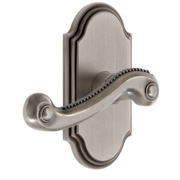 Grandeur Passage Arc Plate with Left Handed Bellagio Lever in Antique Pewter