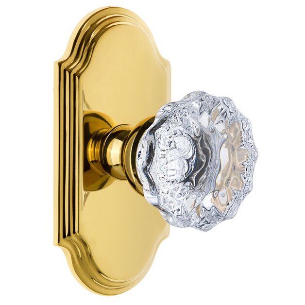 Grandeur Grandeur Arc Plate Passage with Fontainebleau Crystal Knob in Polished Brass