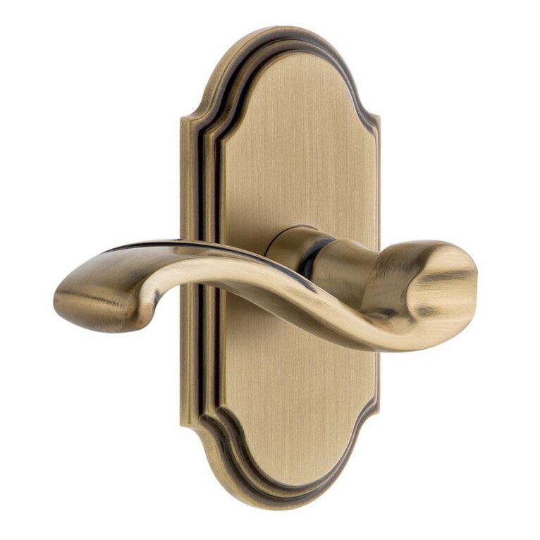 Grandeur Privacy Arc Plate with Left Handed Portofino Lever in Vintage Brass