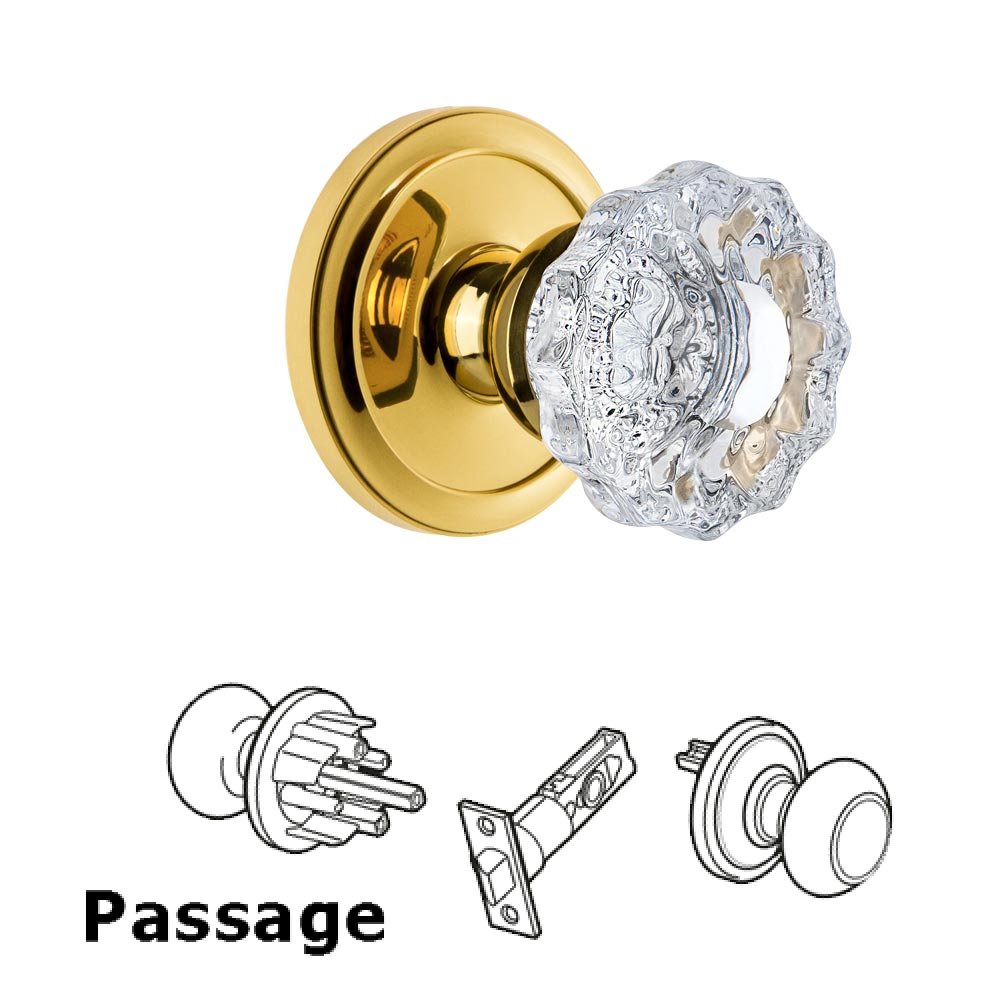 Grandeur Grandeur Circulaire Rosette Passage with Versailles Crystal Knob in Polished Brass
