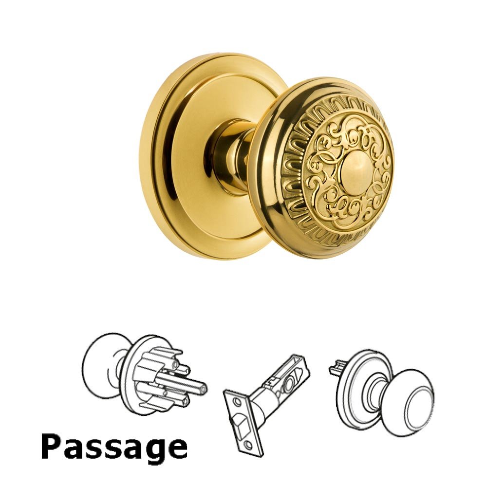 Grandeur Grandeur Circulaire Rosette Passage with Windsor Knob in Polished Brass