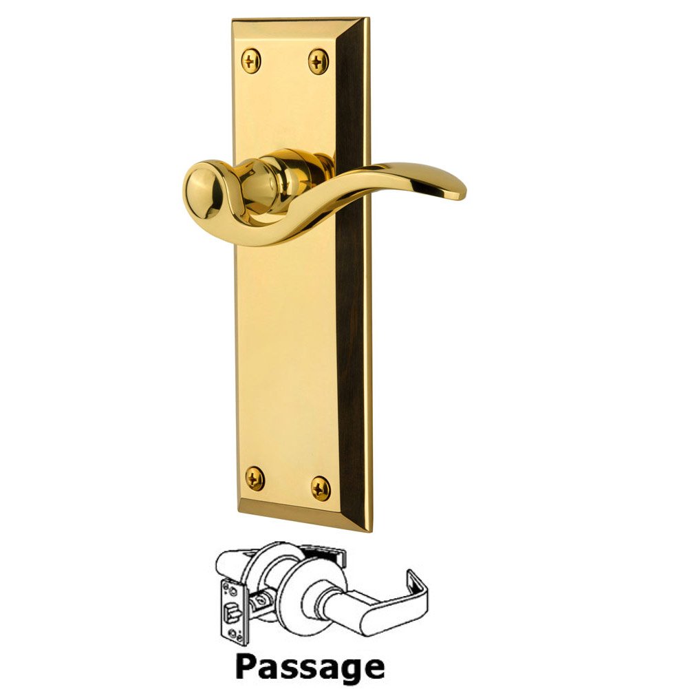 Grandeur Passage Fifth Avenue Plate with Bellagio Left Handed Lever in Lifetime Brass