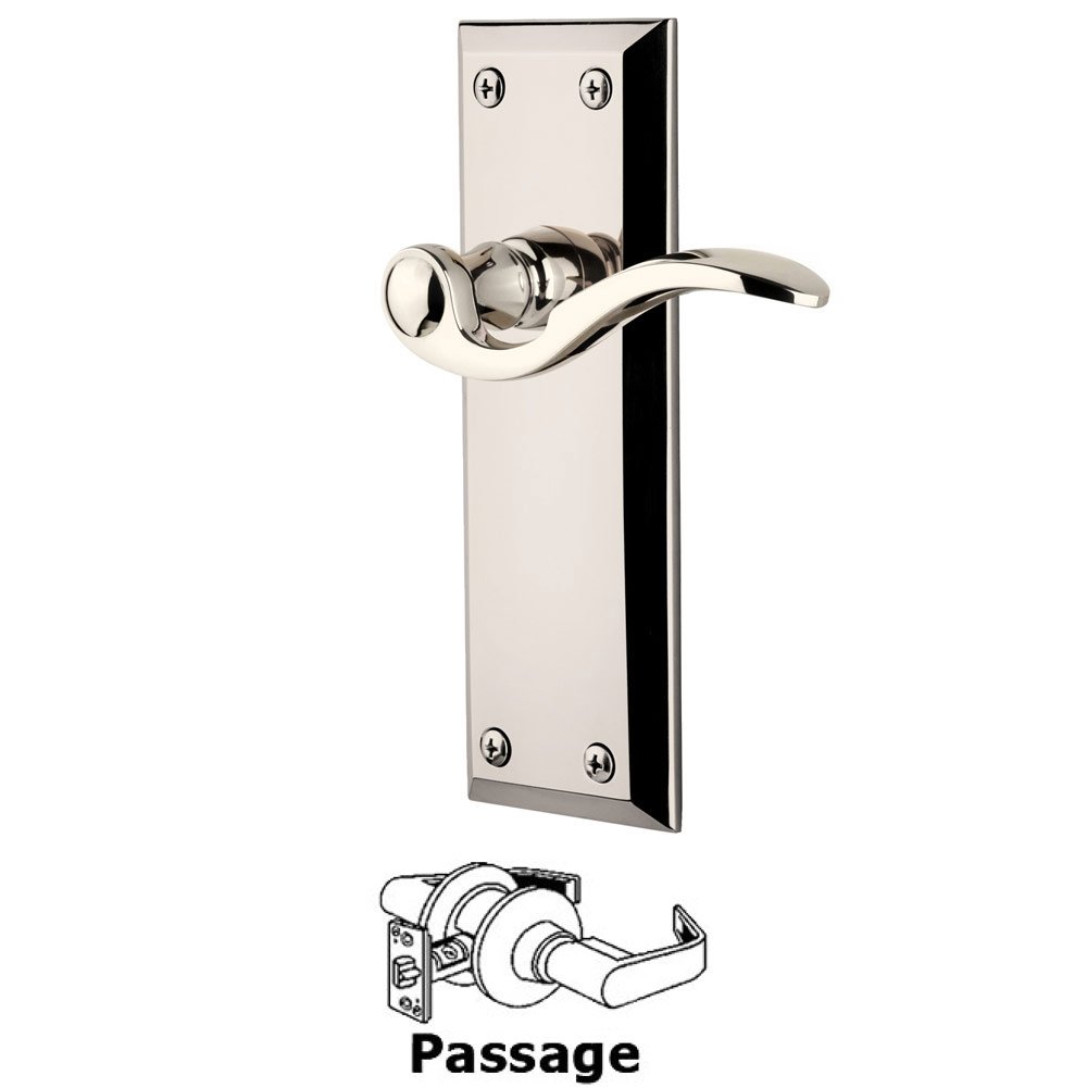 Grandeur Passage Fifth Avenue Plate with Bellagio Left Handed Lever in Polished Nickel