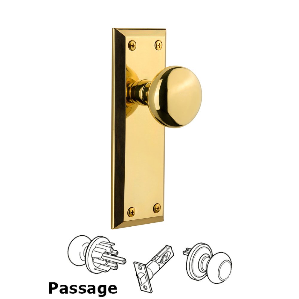 Grandeur Grandeur Fifth Avenue Plate Passage with Fifth Avenue Knob in Polished Brass