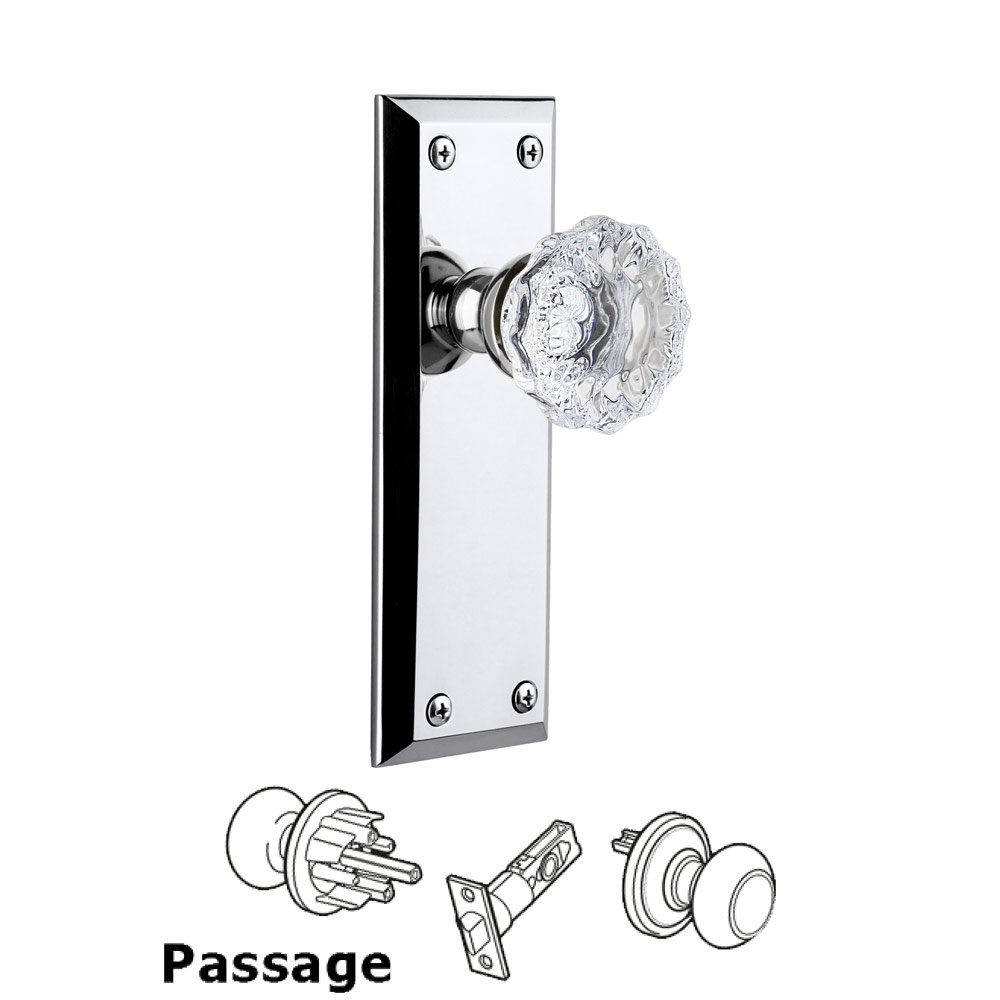 Grandeur Grandeur Fifth Avenue Plate Passage with Fontainebleau Knob in Bright Chrome